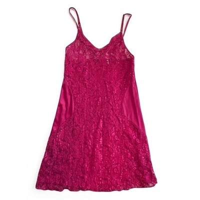 Night Magic Cinema Etoile Vintage Hot Pink Floral Lace Chemise Nightgown Small
