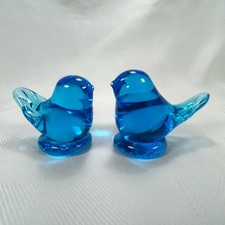 Pair of Vintage Leo Ward Glass Bluebird of Happiness Signed Figurine 1987