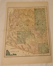 Antique Original 1898 Full Color Map  Arizona Territory 10.5 x 15"