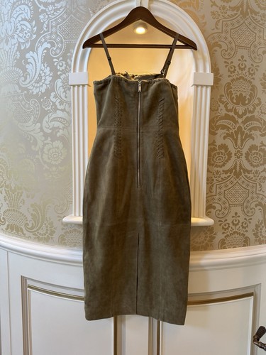 BNWT Karen Millen Real Suede Leather Dress Olive Green 6 XS Whipstitch Bandeau - Picture 7 of 12