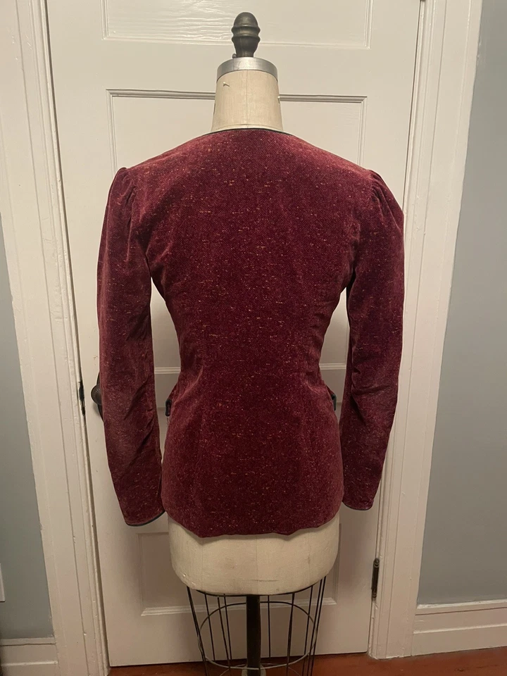 Blazer vintage años 70 para mujer planta fresa terciopelo verde borgoña talla 7 pequeño Foto 4 de 4