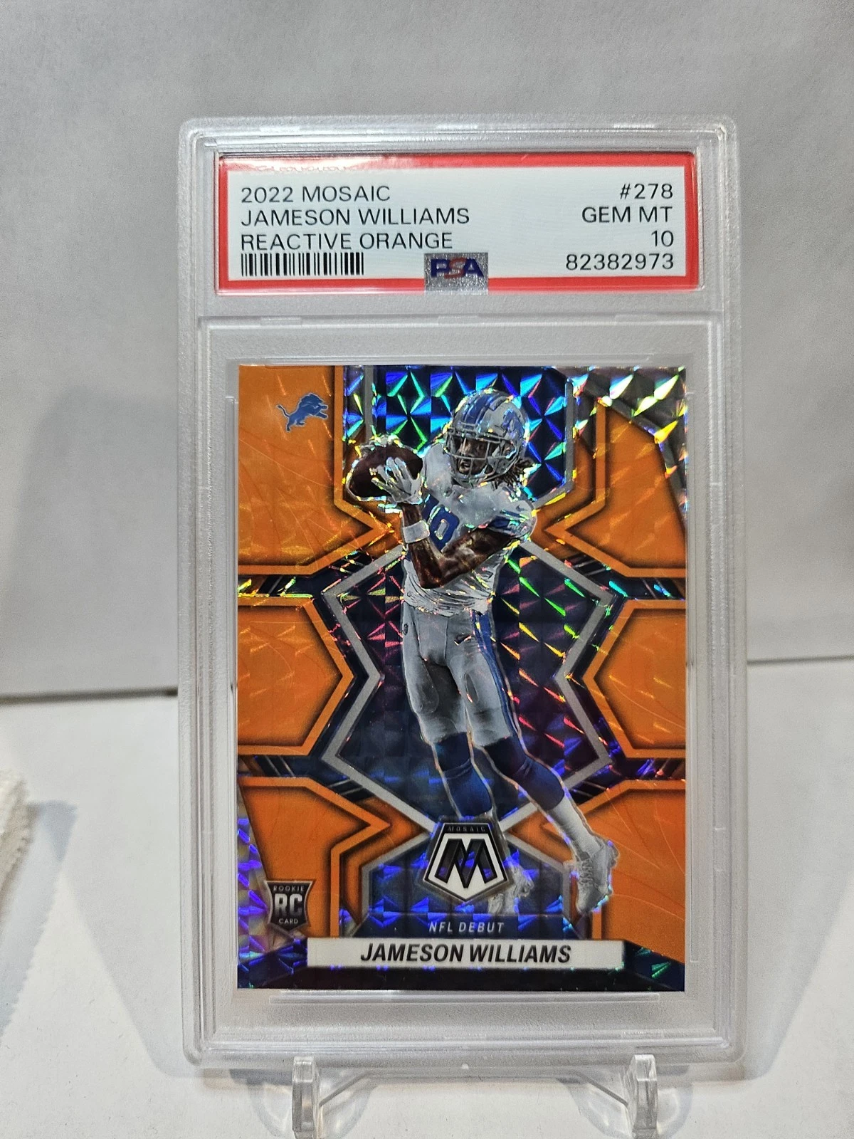 Deal for 2022 Panini Mosaic Jameson Williams RC Reactive Orange #278 PSA 10 Lions Rookie