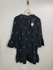 Mint Velvet Embellished Frill Mini Dress Size 8 Black Rhinestone Xmas RRP £185