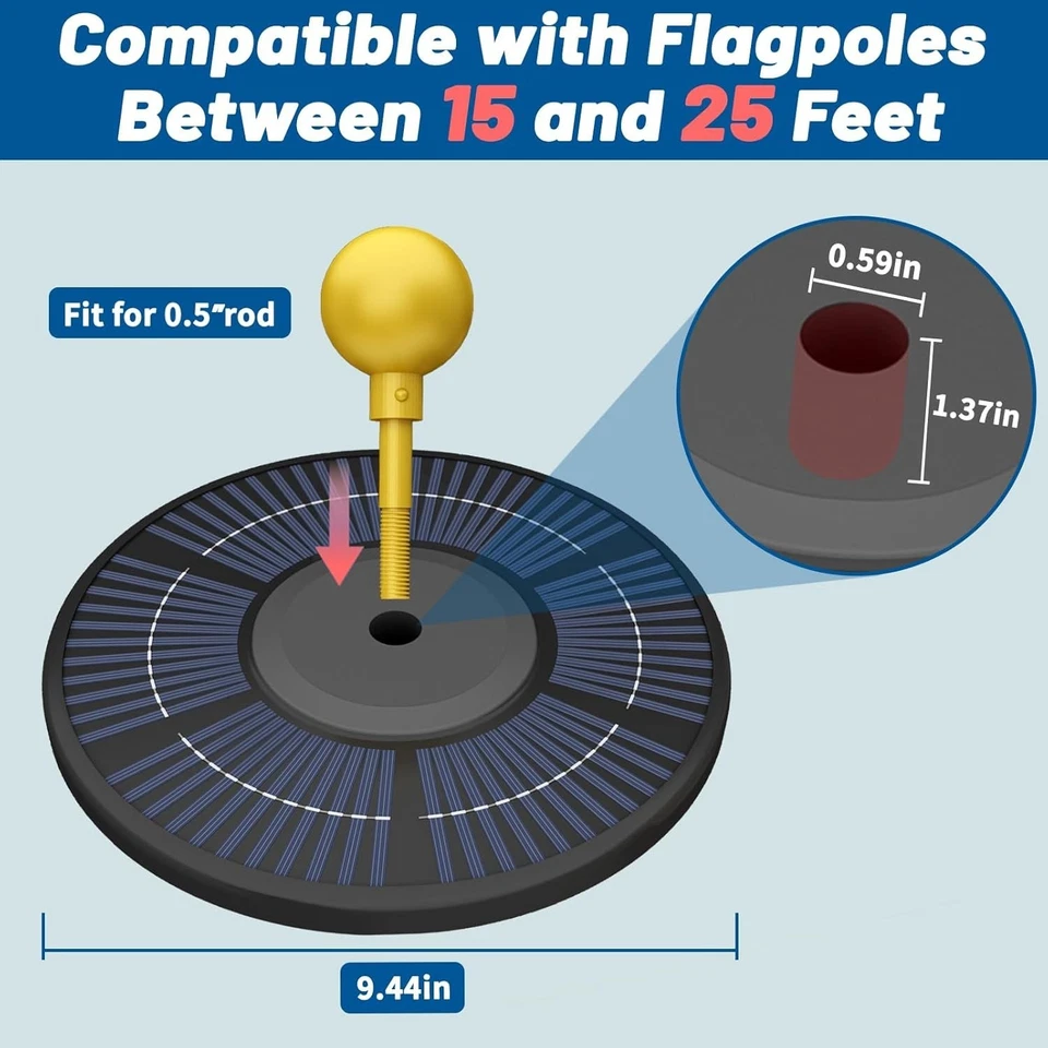 Светодиодный фонарь на солнечном флагштоке, черный 136 светодиодов ультраяркий флагшток для 15–25 - Изображение 3 из 4