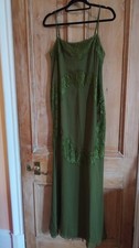 Coast Olive Green Size 12 Long Strappy Evening Dress. Mesh And lace Overlay.