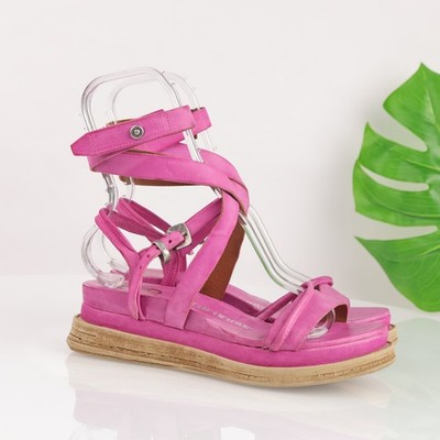 A.S.98 Womens Labo Sandals Size 40 9 Fuchsia Pink Leather Platform Strappy Shoes