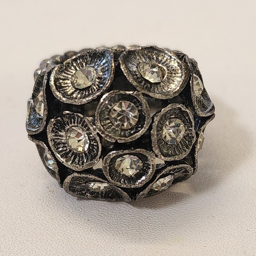 Chunky Crystal Cluster Statement Ring Silver Tone… - image 2