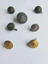 5 Silvertone & 2 Brass P Police Uniform Buttons, Waterbury & Superior