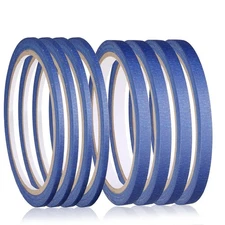 8 Rolls Pinstripe Tape, Masking Tape in 1/8, 1/4 inch, Thin Painters Blue 
