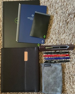 Lot ROCKETBOOK Reusable Smart Notebooks With Accessories Portfolio, Pens, Cloth