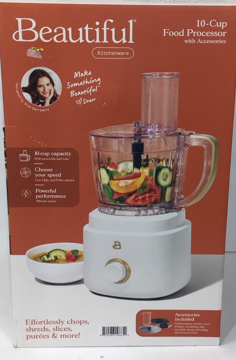 10-Cup Food Processor with Accessories, White Icing by Drew 