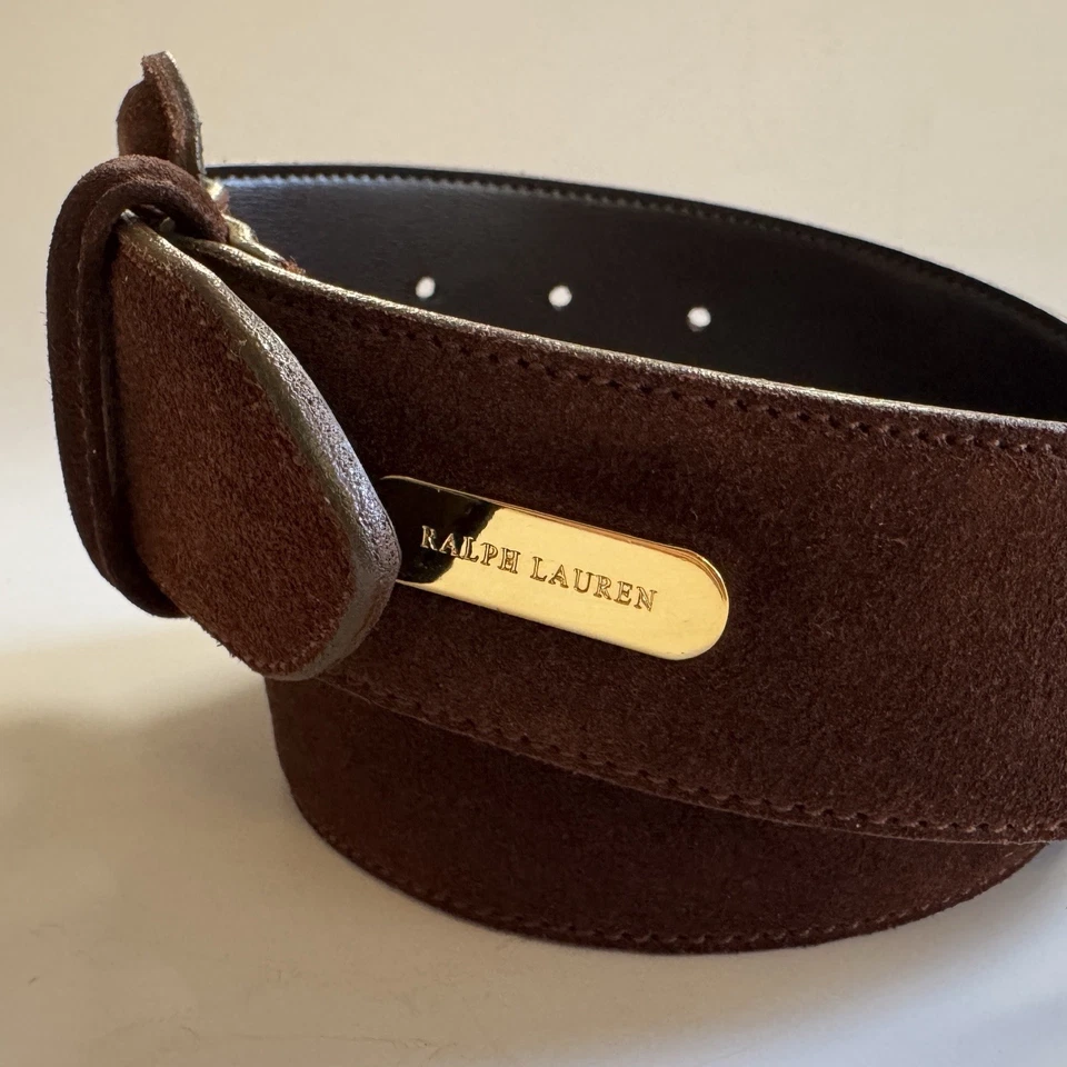 Vintage Ralph Lauren Brown Suede Belt Gold Buckle Woman’s Made in Italy Size M - Image 3 of 4