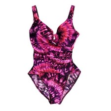 Miraclesuit Oceanus One-Piece Swimsuit Pink Purple Tie Dye Underwire Beach Large