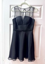 Aidan Mattox Sleeveless Little Black Cocktail Dress With Sheer Mesh Neckline, 4
