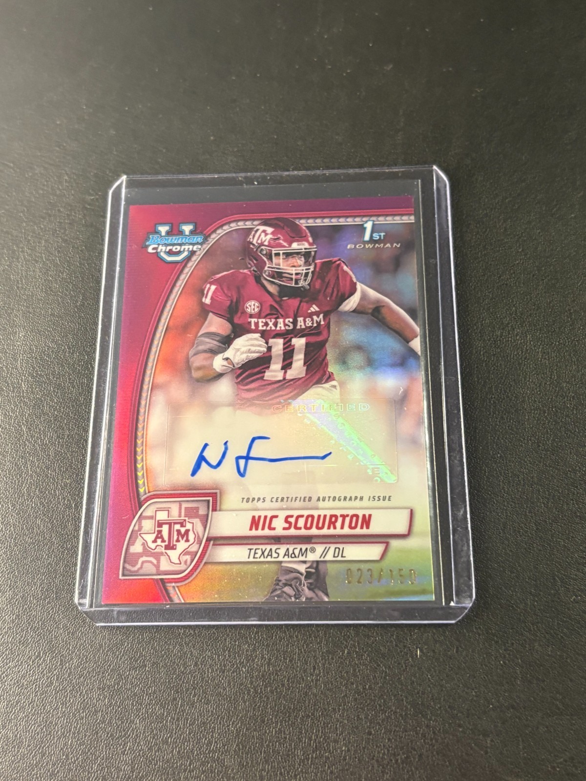 2024 Bowman Chrome U Nic Scourton Fuchsia Refractor /150 1st Auto Texas A&M