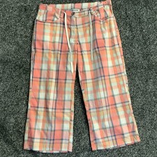 Kickers Women's 3/4 Trousers Pink Plaid 29in Waist 18in Leg Mid Rise UK 8 Cotton