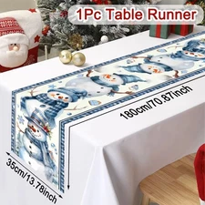 Blue Snowman Christmas Table Runner Table Cloth 2026 New Year Winter Table Cover