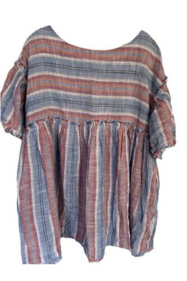 FREE PEOPLE Summer Nights Striped Mini Babydoll Dress, Size Small, BLUE RED