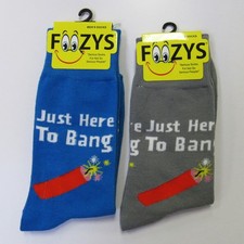 2 Pairs Men's Foozys Just Here To Bang Print Novelty Fun Crew Socks
