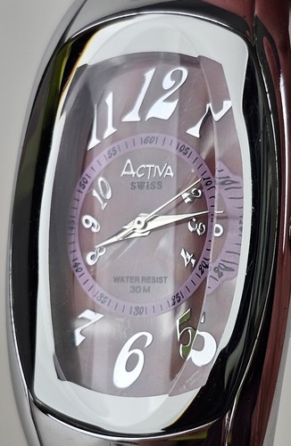 Activa Pink Pearl Oval Concave Glass Swiss 495494 Wristwatch Tested Working - Picture 2 of 11