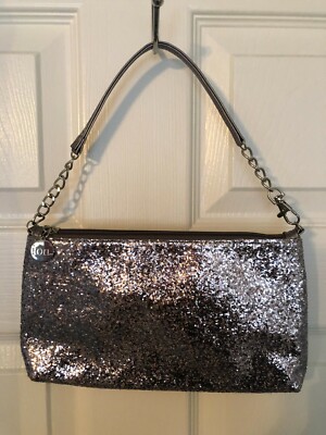 Ion Color Brilliance Gray Clutch Purse Chain Glitter