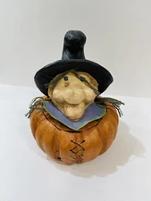 Vintage Style Paper Mache Halloween Witch Head & Pumpkin Covered Candy Bowl Dish