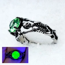Uranium Glass Skeleton Ring Stainless Steel Green