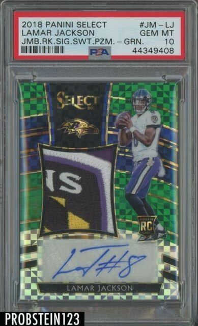 Lamar Jackson Panini Select Jumbo Rookie Signature Swatch Prizm #JMLJ Green