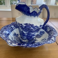 Victoria Ware Ironstone Flo Blue Pitcher And Wash Bowl Set 17A