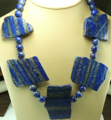 Statement Lapis Lazuli Slab  Necklace Sterling Silver Handcrafted Jewelry