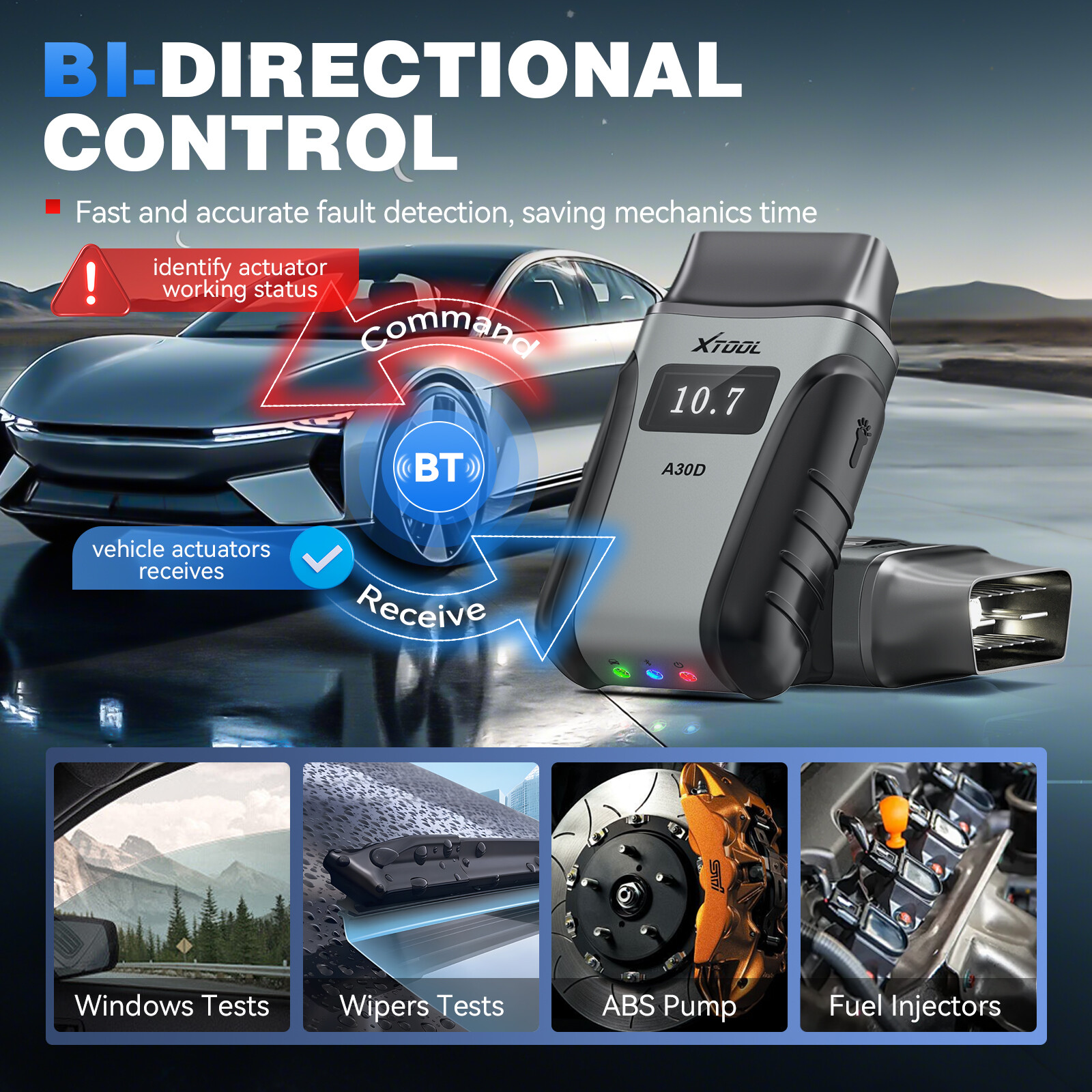 XTOOL A30D V2.0 Wireless OBD2 Scanner Bidirectional Full System Diagnostic Tool