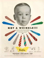 1953 Wembley Nor-East Non-Crush Ties PRINT AD Not a Wrinkle!