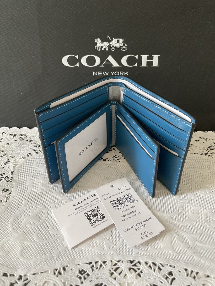 NWT Coach Leather In Wallet With Coach Stamp CH084 Blue Jay