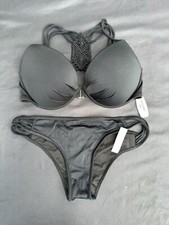 NWT Victoria's Secret Bikini Black Fabulous Halter Strappy Itsy 34DD/M