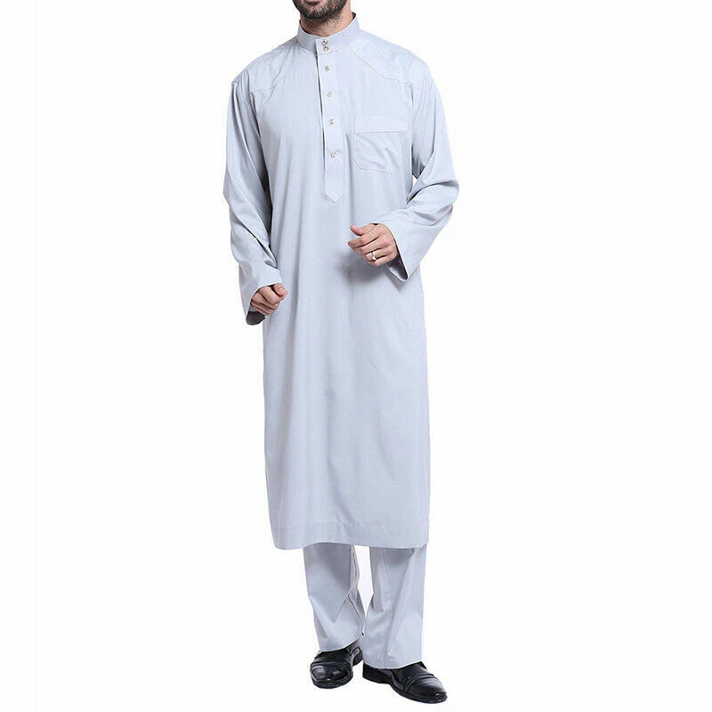 Uomo Mussulmano Set Vestiti Manica Lunga Vestaglia Saudita Arabo Islamico Abito - Imagen 3 de 4