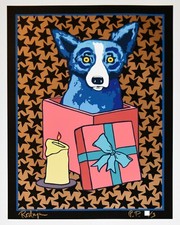 George Rodrigue Blue Dog Jingle My Bells At Night Black Stars Silkscreen Print