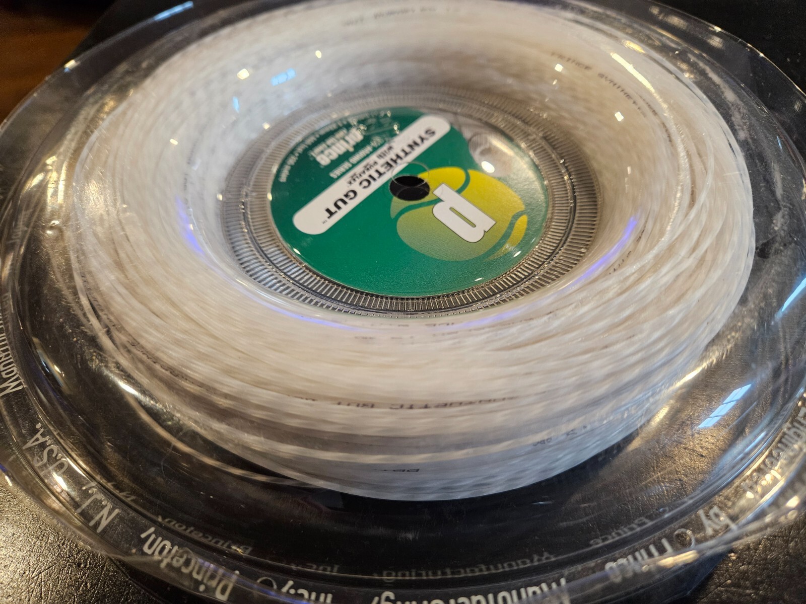 PRINCE SYNTHETIC GUT WITH DURAFLEX 17 GAUGE TENNIS STRING REEL, USED 1 TIME