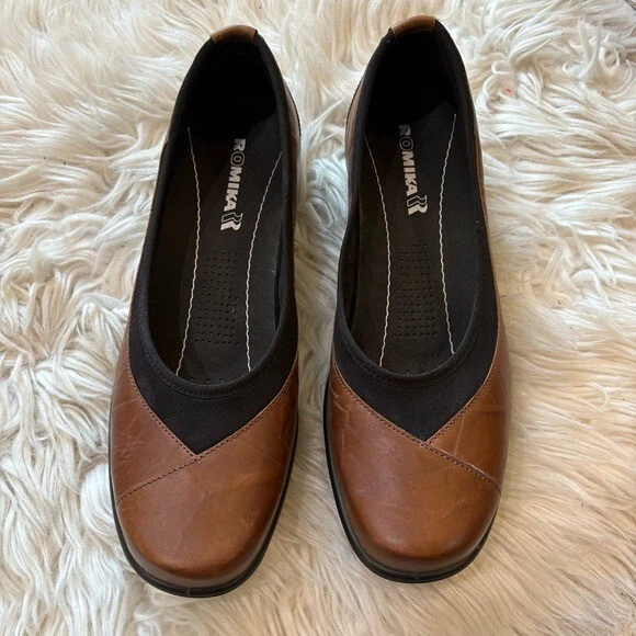 Mocasines de cuña Romika Cassie 21 de cuero marrón sin cordones para mujer talla 9/9,5 de EE. UU. Foto 2 de 4