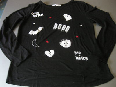 Jumper Size 170 Black/White With Motif Booo/Good Witch Lightweight Very Nice