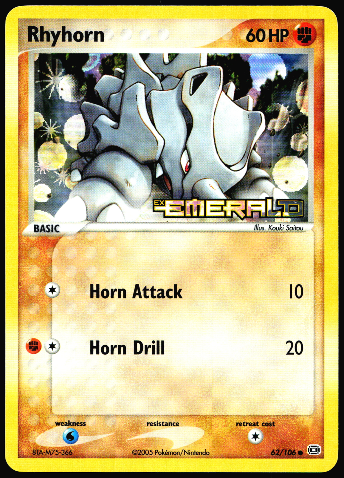 Rhyhorn Emerald #62/106 Reverse HOLO Stamp MINT Pokemon Card T1-724