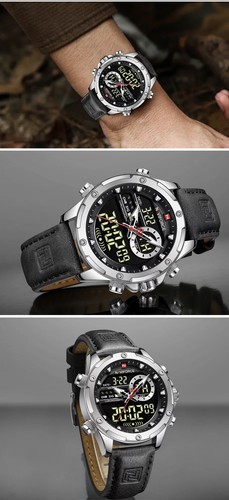 NAVIFORCE🇬🇧Men’s Watch, Silver /Black Leather. Analog/Digital Sport/Military. - Picture 2 of 12