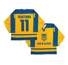 Retro Fedotenko #11 Ukraine Team Hockey Jersey Sewn Custom Names Yellow