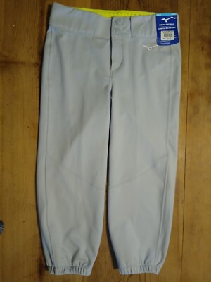 Mizuno Girls L Softball Stretch Belted Pants Pocket Elastic Cuff Gray 19.5'' NWT