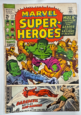 MARVEL SUPER-HEROES #27 - HULK/DAREDEVIL/SUB-MARINER STORIES 1970 RAW VINTAGE VG