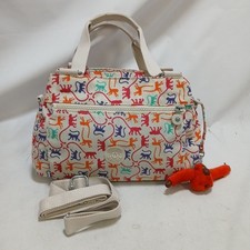 Kipling Beige Multi Monkey Print Double Handle Shoulder Bag Nina Monkey Charm