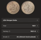 USA 1921 Morgan Dollar Coin 90% Silver - $1 Last Year - United States Mint