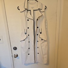 Calvin Klein Double Breasted Sailor Dress White Black Button Up Belted Sz 6 