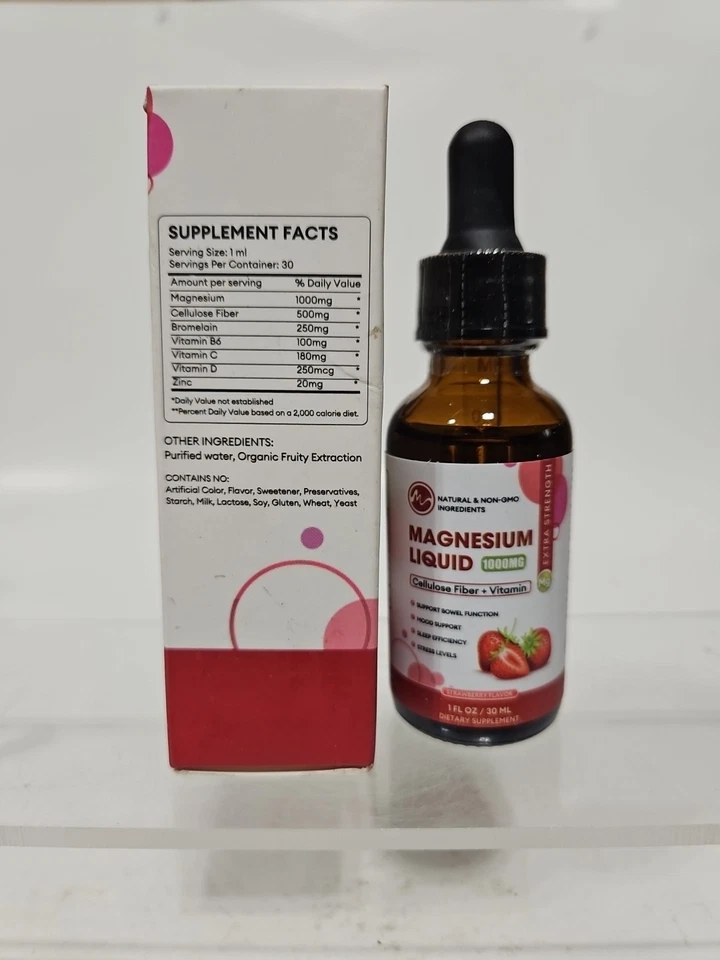 Gotas de magnesio 1000 mg, con fibra de celulosa + vitamina, alivio del estrés, mejora el intestino Foto 2 de 3