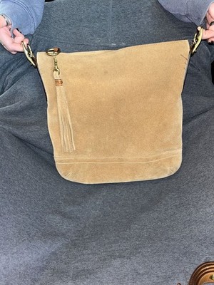Coach D06S-1418 Tan Suede Leather Hobo Shoulder Bag with Tassel