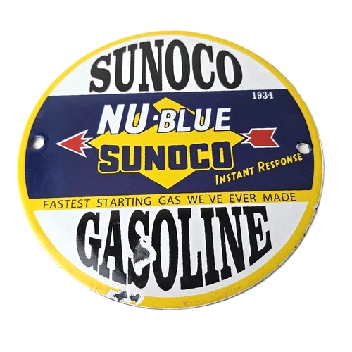 Vintage Sunoco Gasoline Sign - Gas Service Station Pump Plate Porcelain Sign